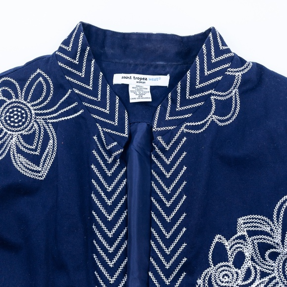 Navy With White Embroidery Mandarin Jacket - Picture 5 of 5
